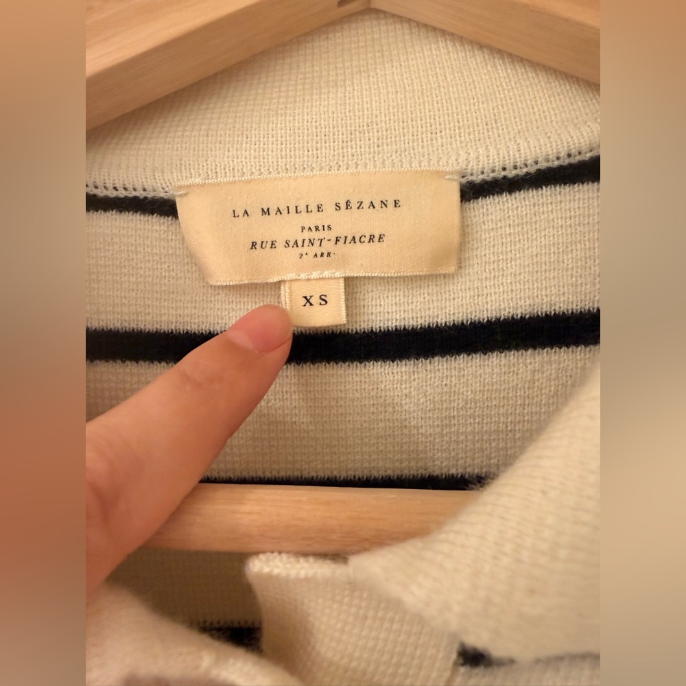 Sezane Betty Navy Striped Button-Up Cardigan - Picture 6 of 11
